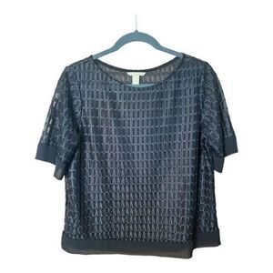 Banana Republic Women's Black Mesh Sheer Short Sleeve Top SKU0061‎